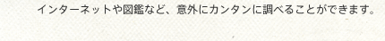 インターネットや図鑑など、意外にカンタンに調べることができます。