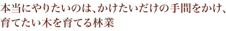 本当にやりたいのは、かけたいだけの手間をかけ、育てたい木を育てる林業