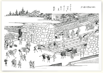 四谷大木戸「江戸名所図会」（提供：新宿歴史博物館）