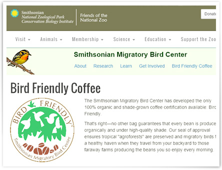 スミソニアン渡り鳥センターのサイト「バードフレンドリーコーヒー」