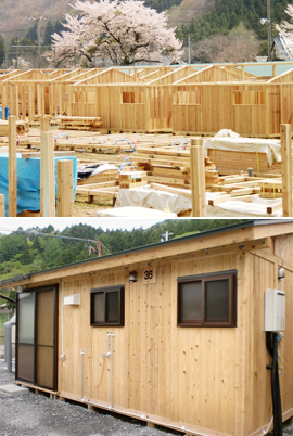 岩手県住田町では、町産材（7割がFSC認証材）を使った町独自の木造仮設住宅が建てられ、注目を集めた。（写真協力： 建築士の嵐）